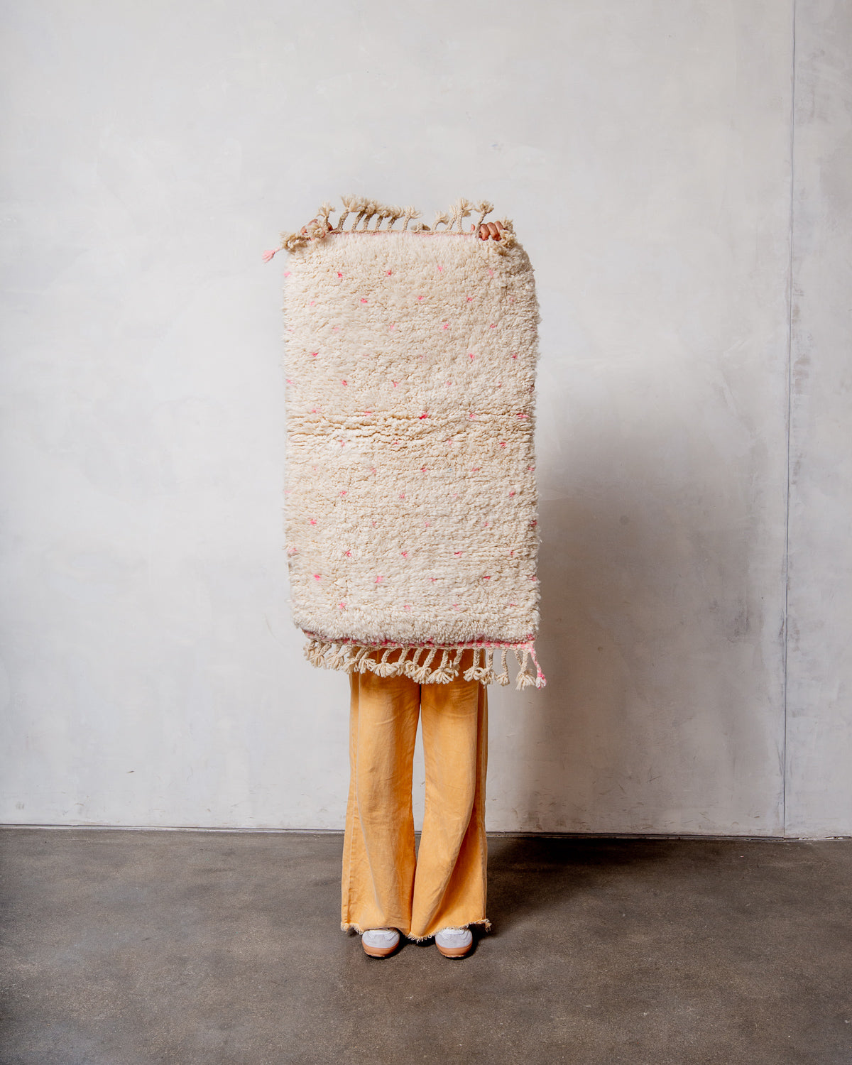 Modern, designer, handcrafted Berber rug from Morocco. Beniourain carpet with beautiful colours and patterns and fluffy wool texture.